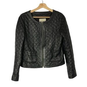 Hinge Black Quilted Leather Full Zip Moto Jacket M